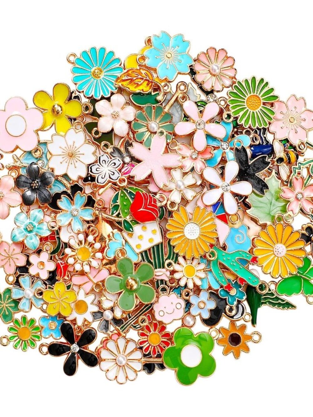120 Pcs Spring Summer Flower Charms for Jewelry Making